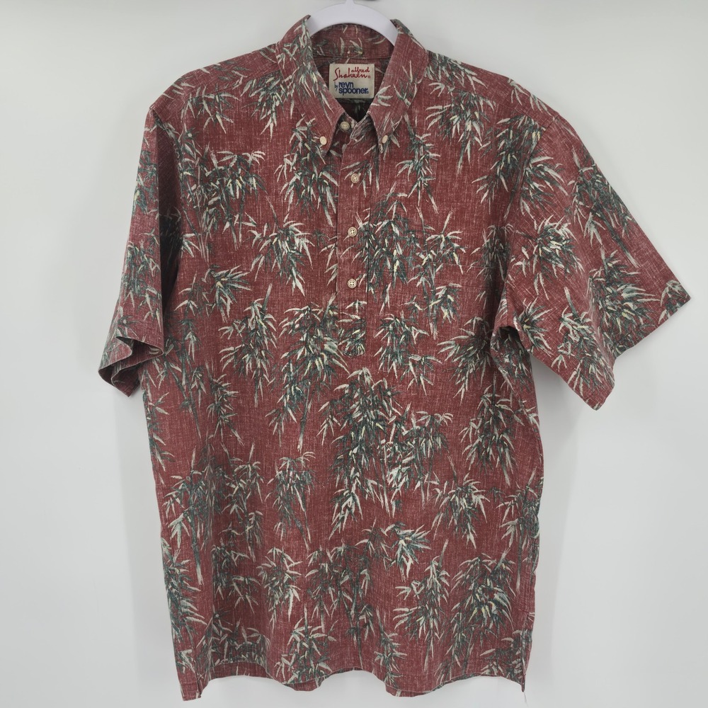 Reyn Spooner Alfred Shaheen Mens Large Red Bamboo Reverse Print Pullover Shirt